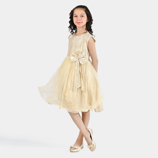 Girls Organza Fancy Frock Glittery - Beige