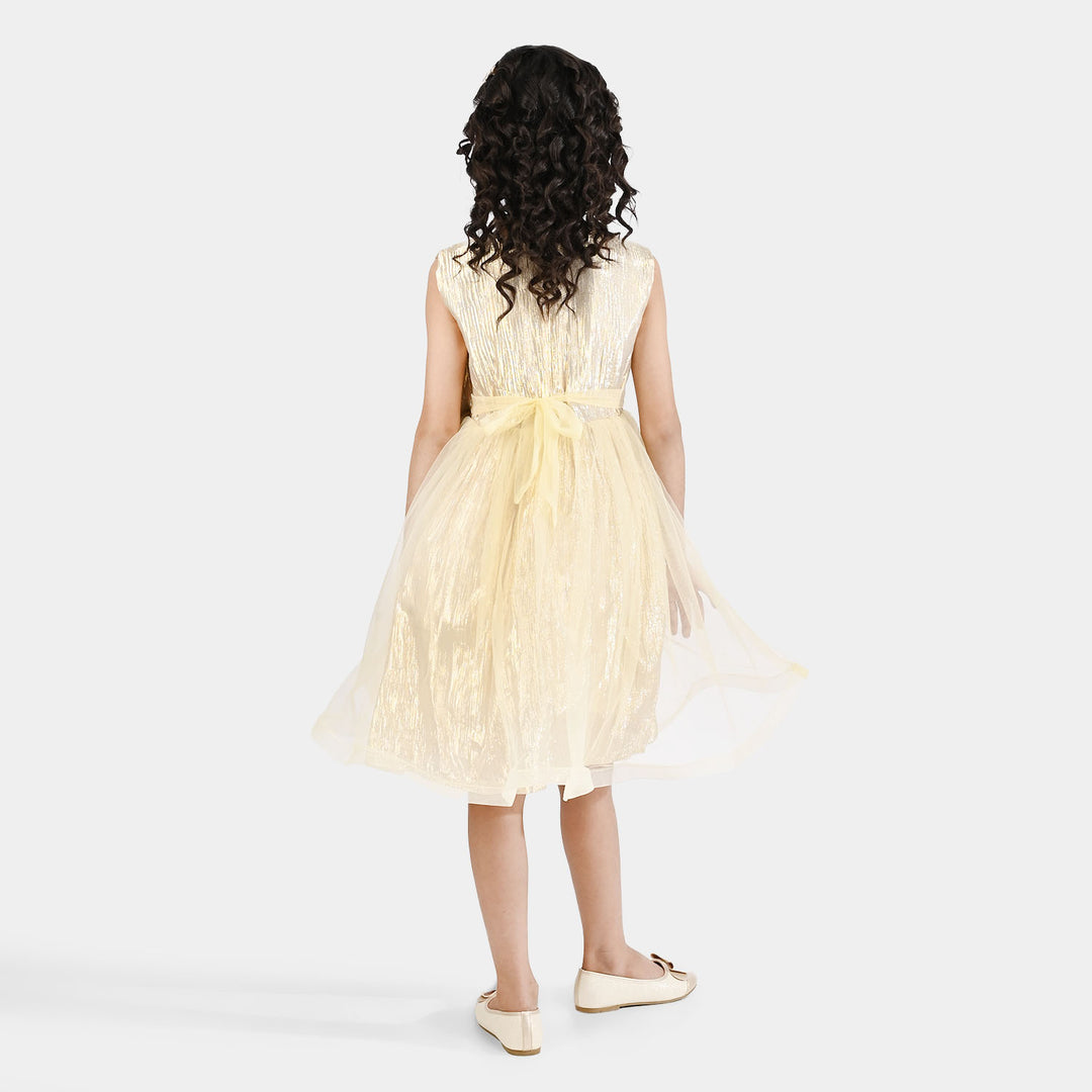 Girls Organza Fancy Frock Glittery - Beige
