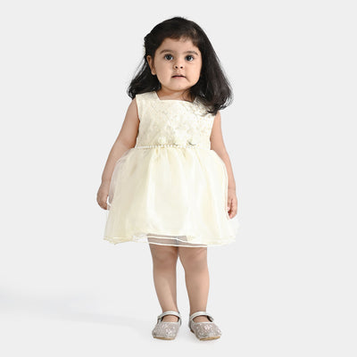 Infant Girl Poly Satin Fancy Frock Little Shine-Cream