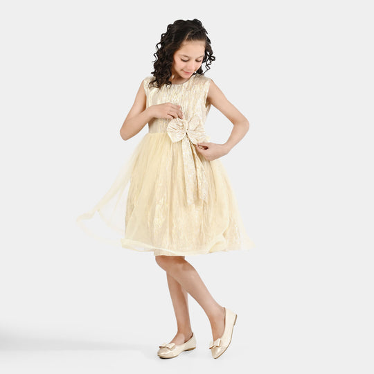 Girls Organza Fancy Frock Glittery - Beige