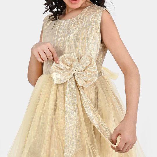 Girls Organza Fancy Frock Glittery - Beige