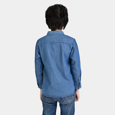 Boys Denim Shirt Pocket Styling-Mid Blue