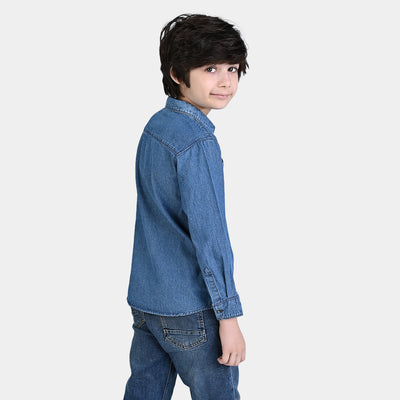 Boys Denim Shirt Pocket Styling-Mid Blue