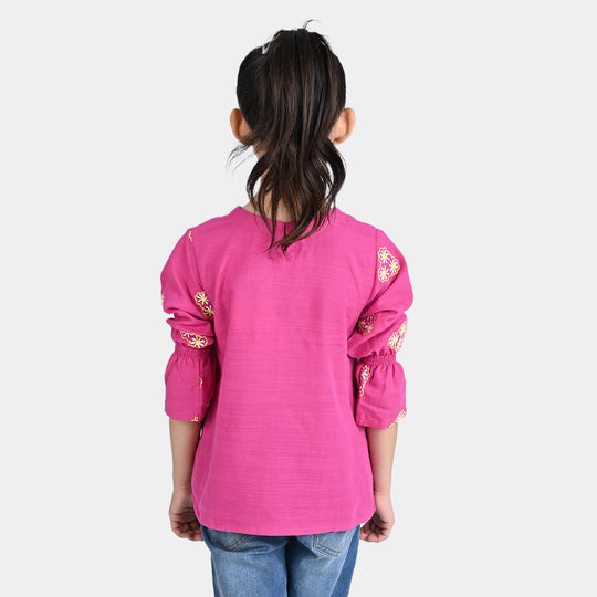 GIRLS COTTON SLUB EMB TOP PINK DAISY-P.PEACOCK