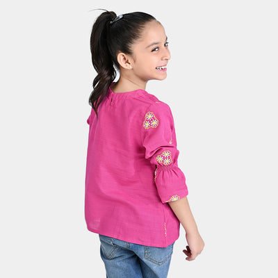 GIRLS COTTON SLUB EMB TOP PINK DAISY-P.PEACOCK