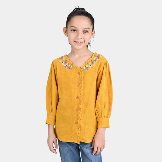 Girls Cotton Embroidered Top Citrus-Mustard