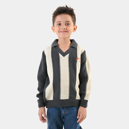 Boys Acrylic Sweater-New York-D.Grey.Off.White