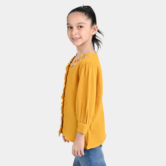 Girls Cotton Embroidered Top Citrus-Mustard