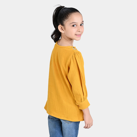 Girls Cotton Embroidered Top Citrus-Mustard