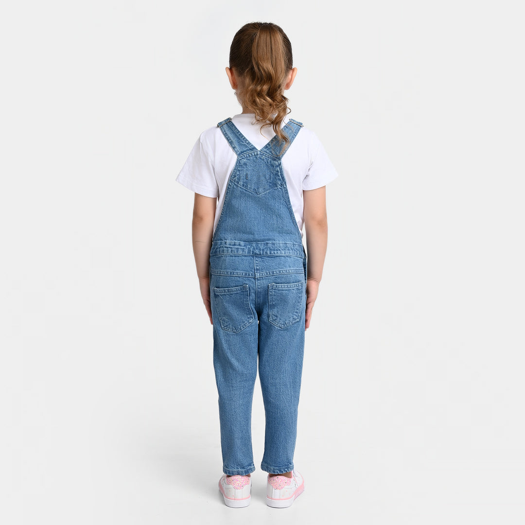 Girls Denim Dungaree Self - Ice Blue