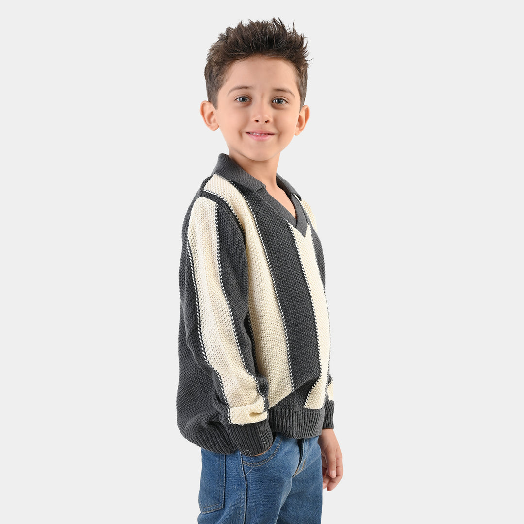 Boys Acrylic Sweater-New York-D.Grey.Off.White