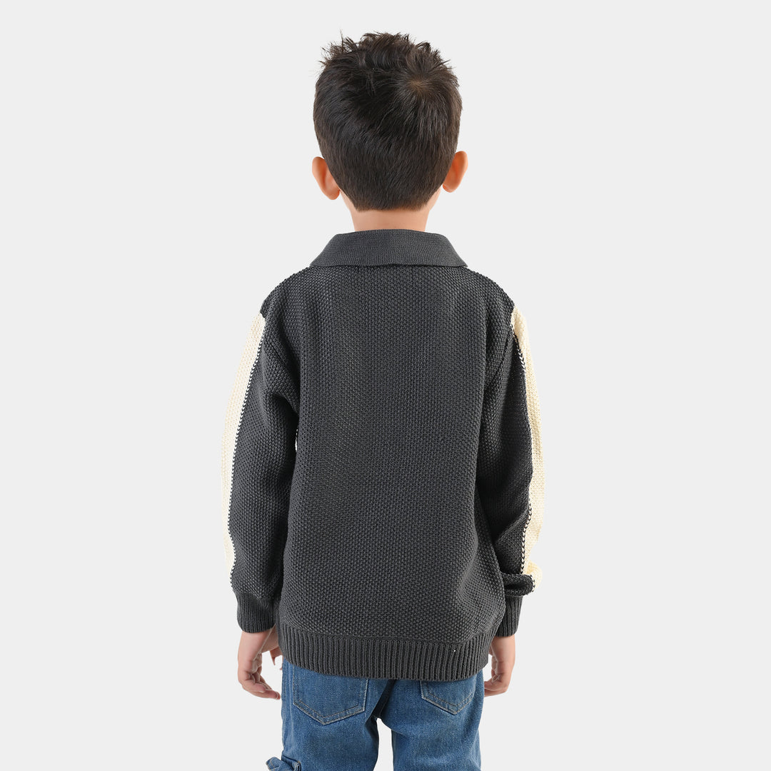 Boys Acrylic Sweater-New York-D.Grey.Off.White
