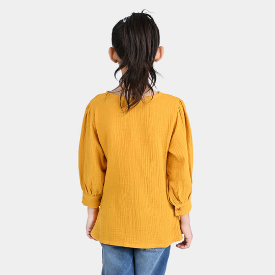 Girls Cotton Embroidered Top Citrus-Mustard