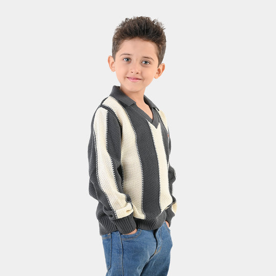 Boys Acrylic Sweater-New York-D.Grey.Off.White