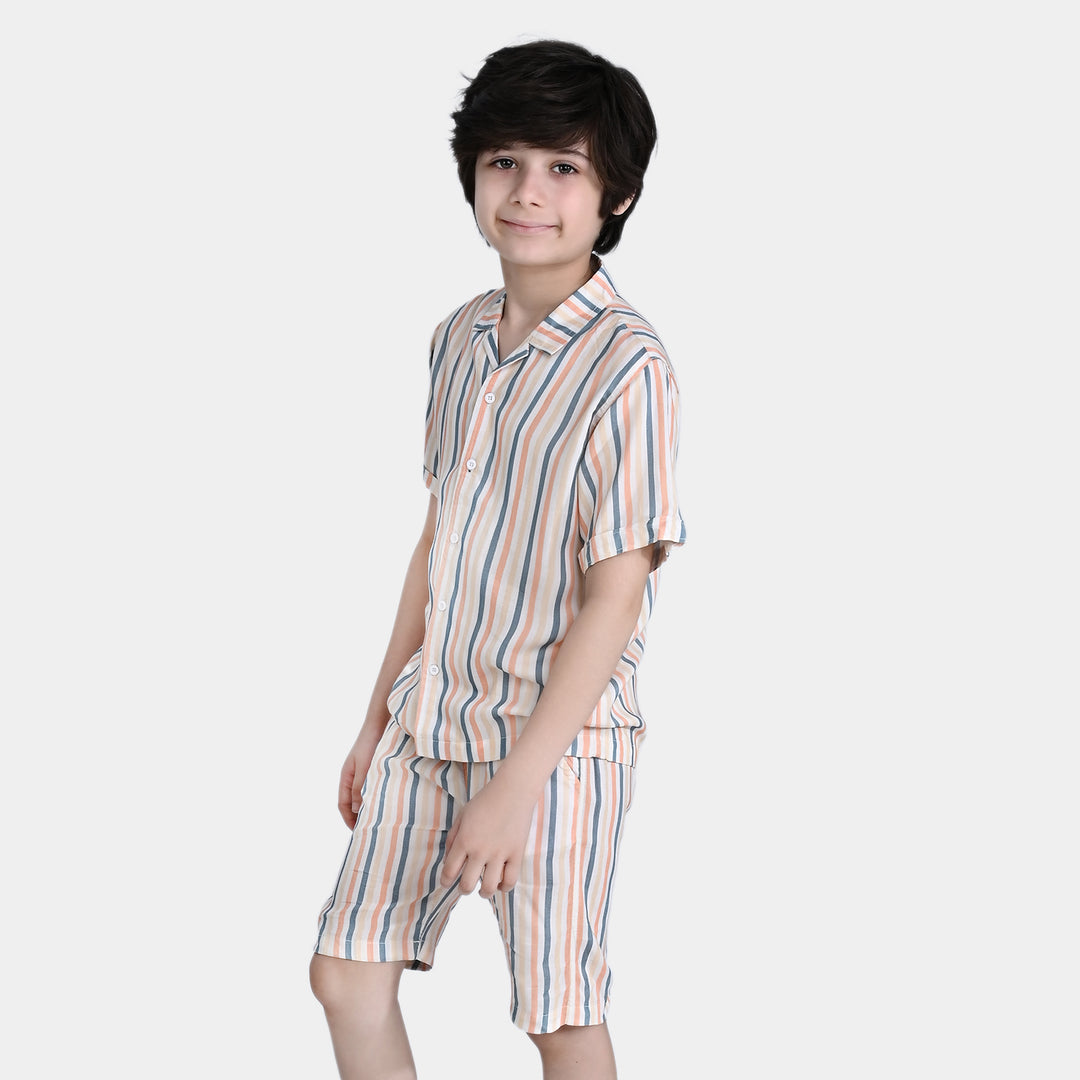 Boys Viscose Woven Suit Multi Stripe