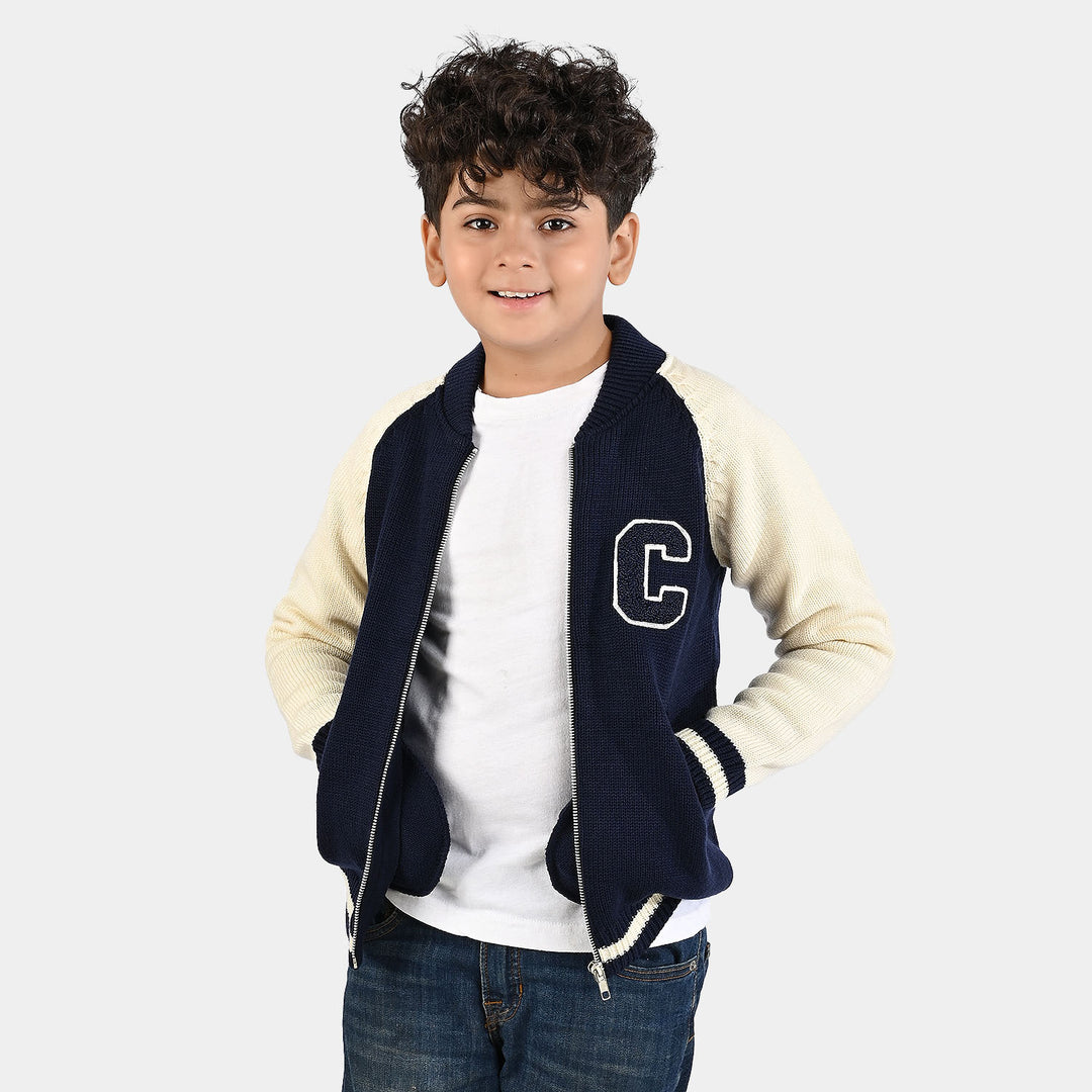 Boys Acrylic Sweater-Navy White