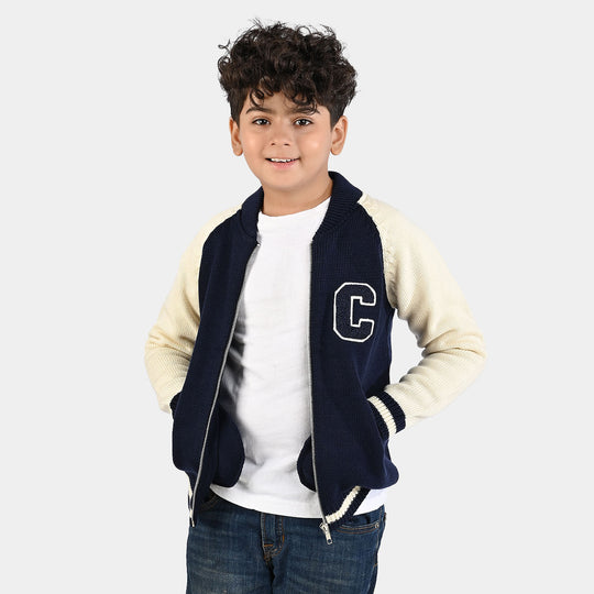 Boys Acrylic Sweater-Navy White