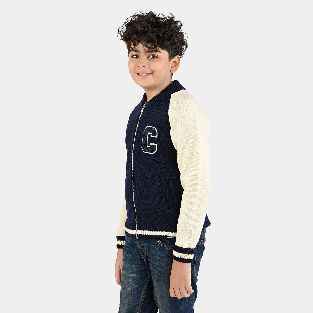 Boys Acrylic Sweater-Navy White