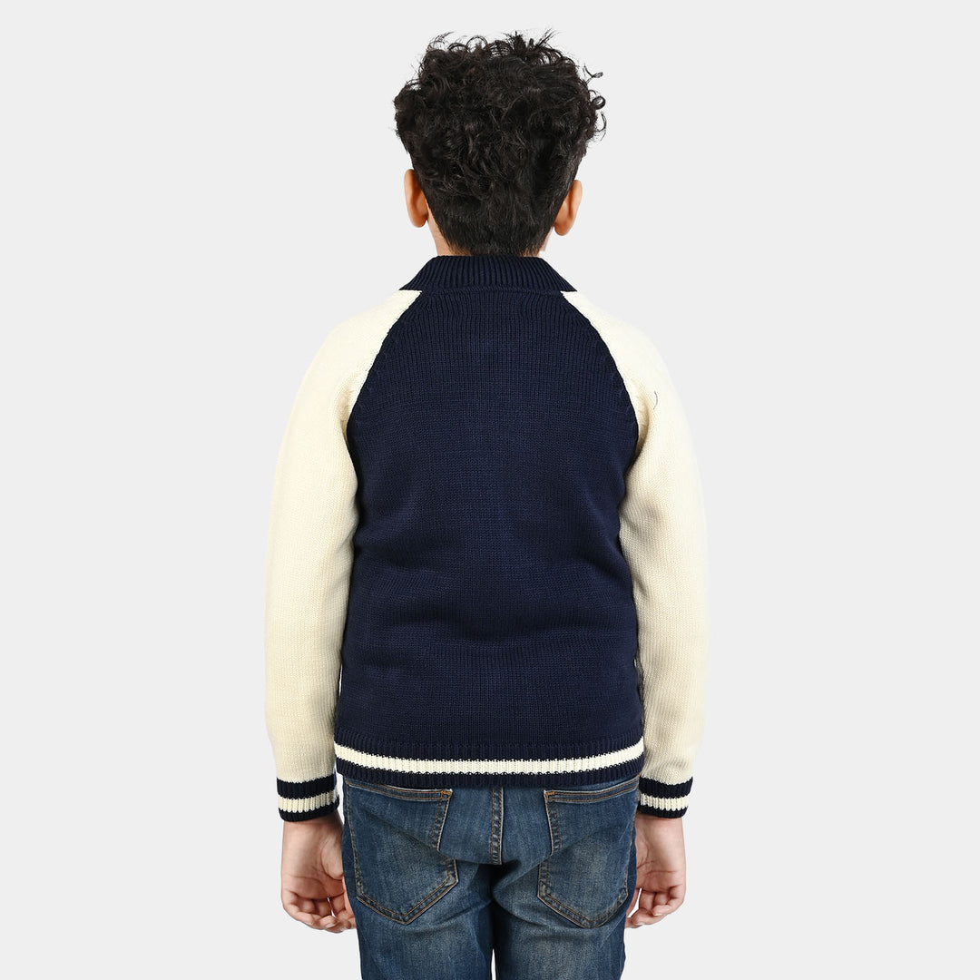 Boys Acrylic Sweater-Navy White