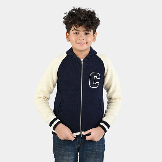 Boys Acrylic Sweater-Navy White