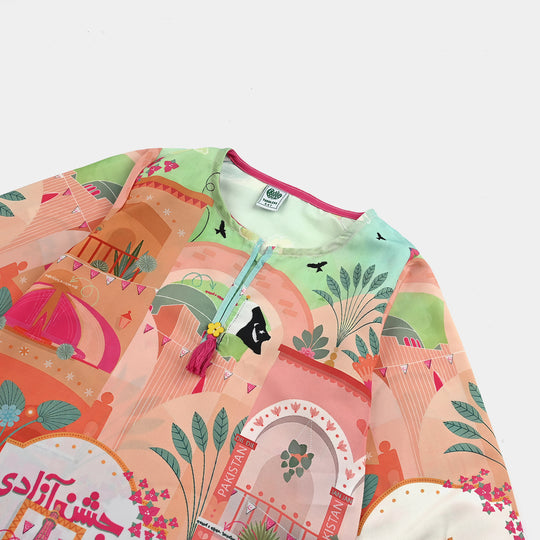 Girls Poly Net Casual Top Azadi Story Ind-Multi