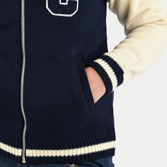 Boys Acrylic Sweater-Navy White