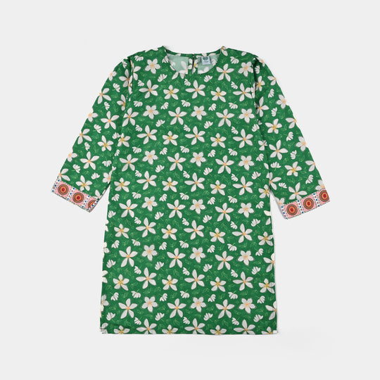 Girls Poly Net Printed 2Pcs Suit Desi Jasmine Ind-GREEN