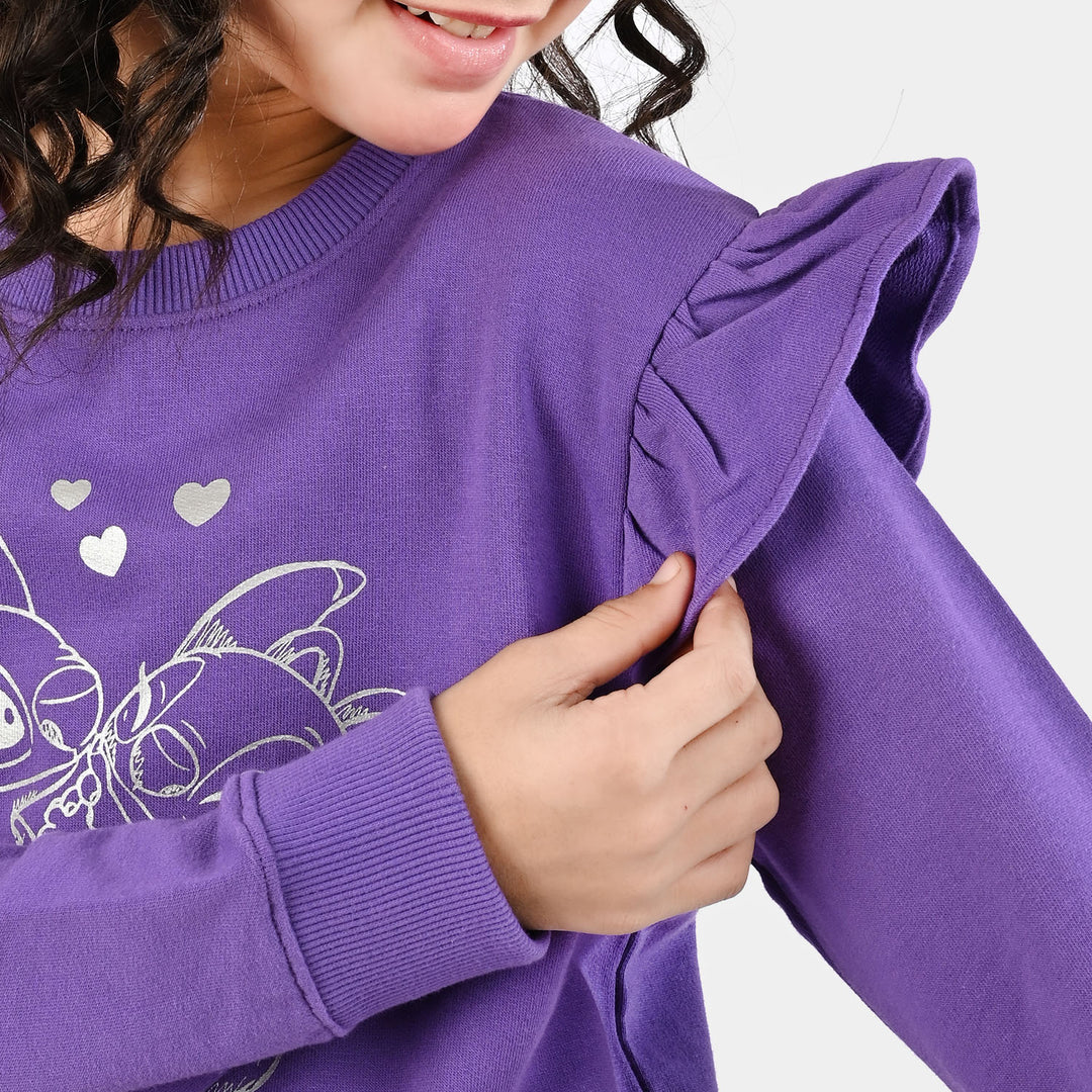 Girls Jersey/Terry Sweatshirt Stitch-Purple