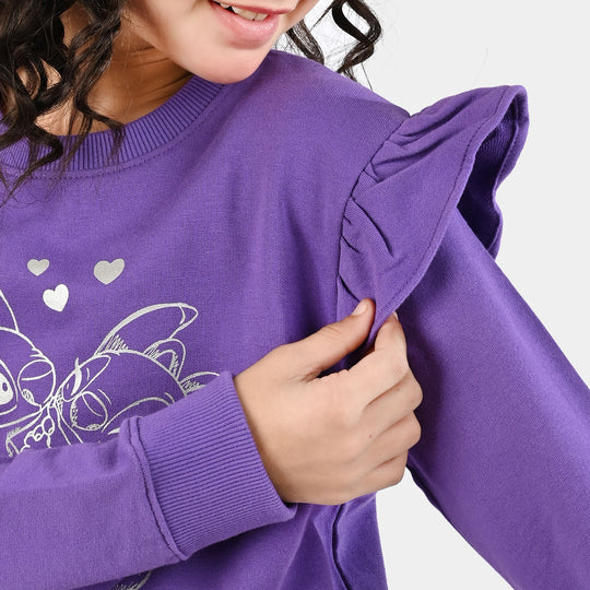 Girls Jersey/Terry Sweatshirt Stitch-Purple
