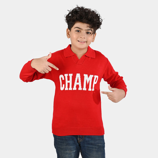 Boys Acrylic Sweater-Champ - RED
