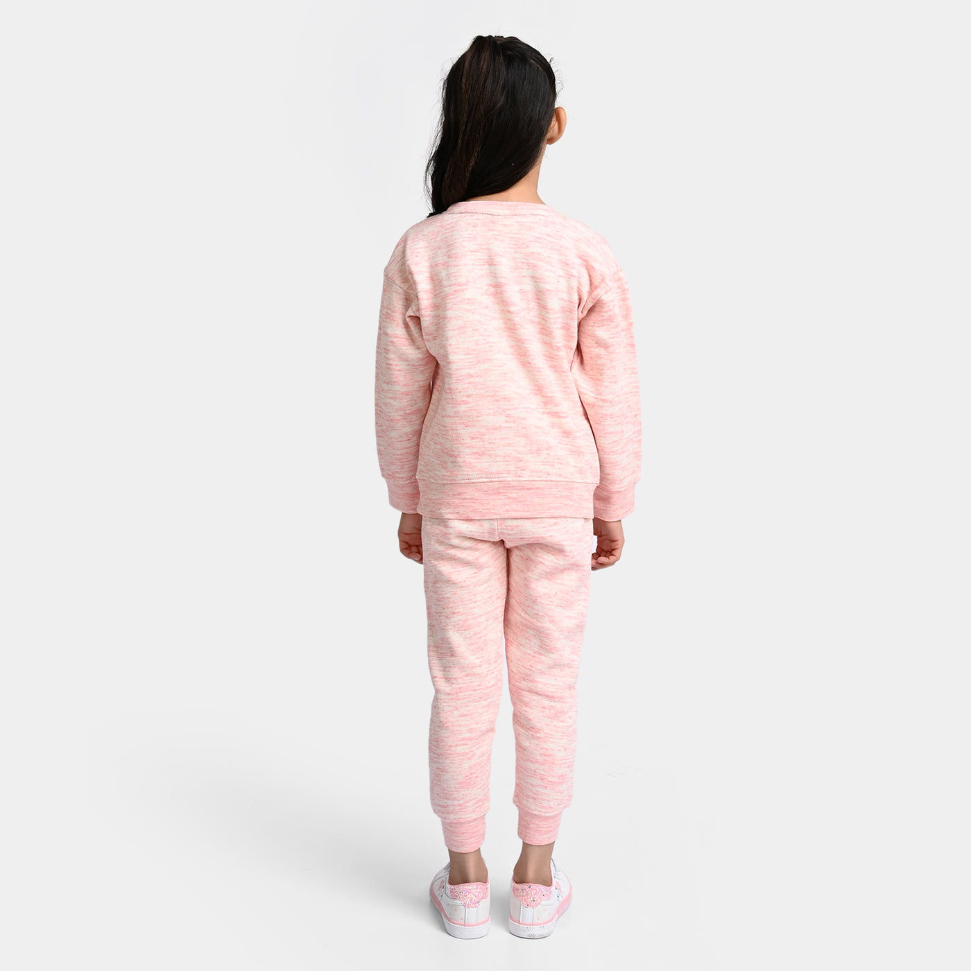 Girls Fleece 2 Piece Suit Smiley-White Pink