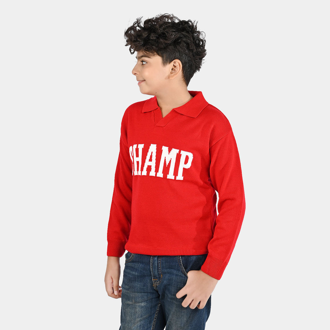 Boys Acrylic Sweater-Champ - RED