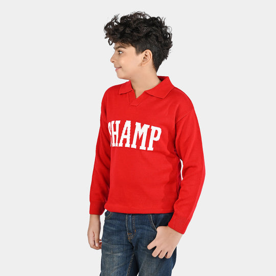 Boys Acrylic Sweater-Champ - RED