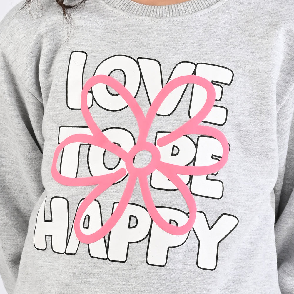 Girls Fleece Sweatshirt LOVE TO BE HAPPY-GREY