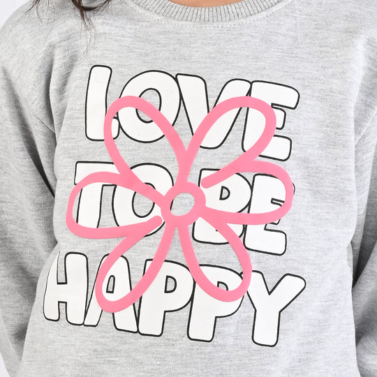 Girls Fleece Sweatshirt LOVE TO BE HAPPY-GREY