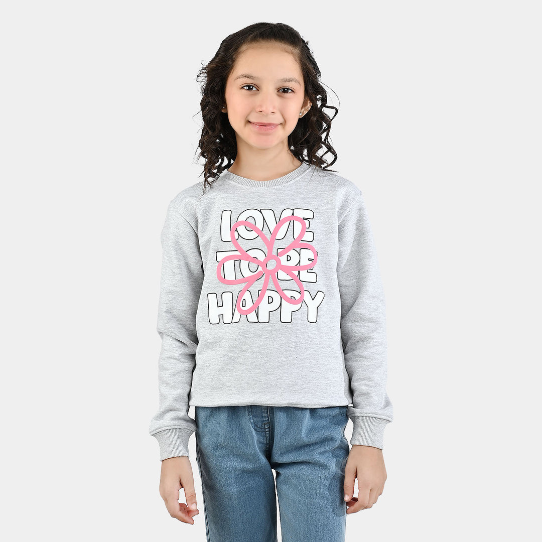 Girls Fleece Sweatshirt LOVE TO BE HAPPY-GREY