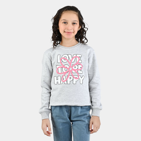 Girls Fleece Sweatshirt LOVE TO BE HAPPY-GREY