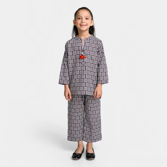 Girls khaddar 2PC Co-ord Set -White