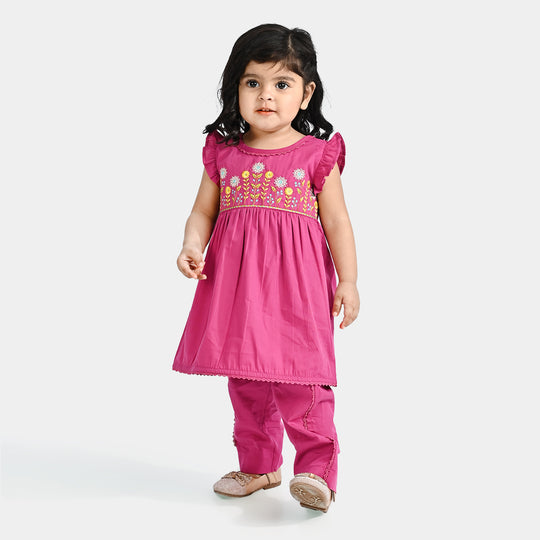 Infant Girls Cotton Poplin Emb 2 Pcs little Blossom-Magenta