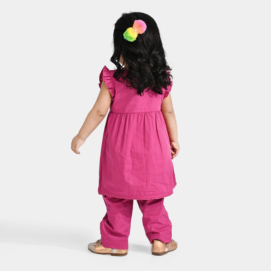 Infant Girls Cotton Poplin Emb 2 Pcs little Blossom-Magenta