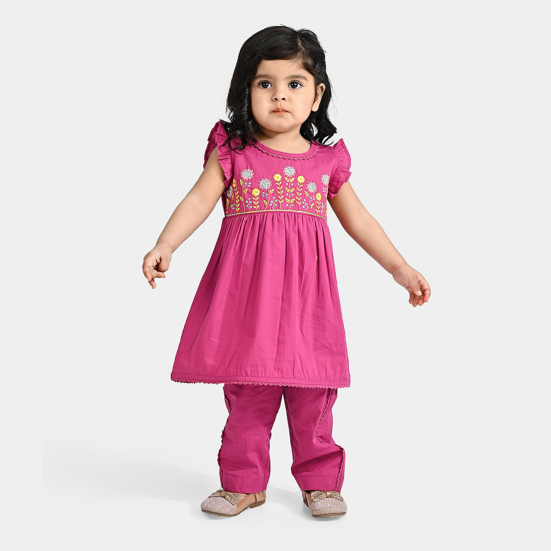 Infant Girls Cotton Poplin Emb 2 Pcs little Blossom-Magenta