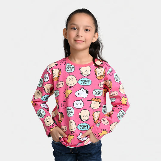 Girls Slub Jersey T-Shirt F/S Printed-Camelia