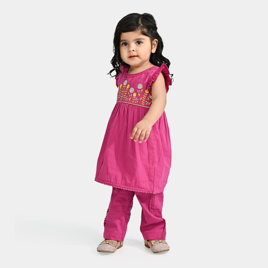 Infant Girls Cotton Poplin Emb 2 Pcs little Blossom-Magenta