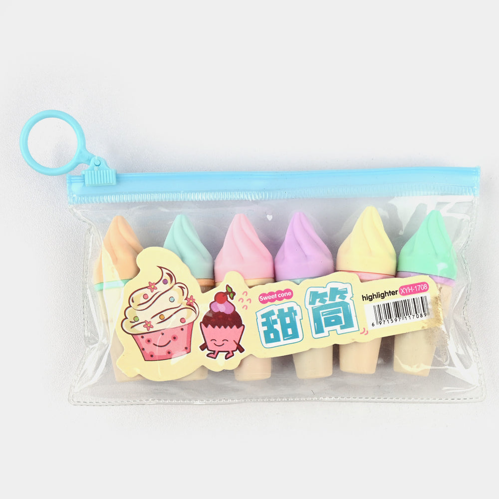 Ice-Cream Shape Mini Highlighter Markers Set 6 Pcs