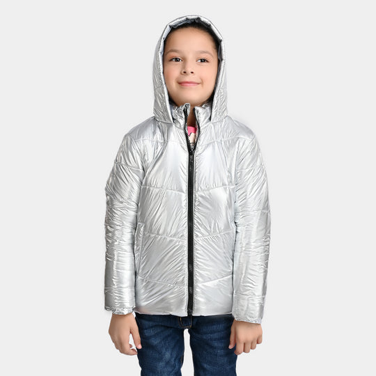 Girls Taffeta Quilted Jacket Silver Vogue-SILVER