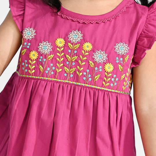 Infant Girls Cotton Poplin Emb 2 Pcs little Blossom-Magenta