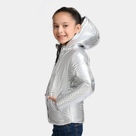 Girls Taffeta Quilted Jacket Silver Vogue-SILVER