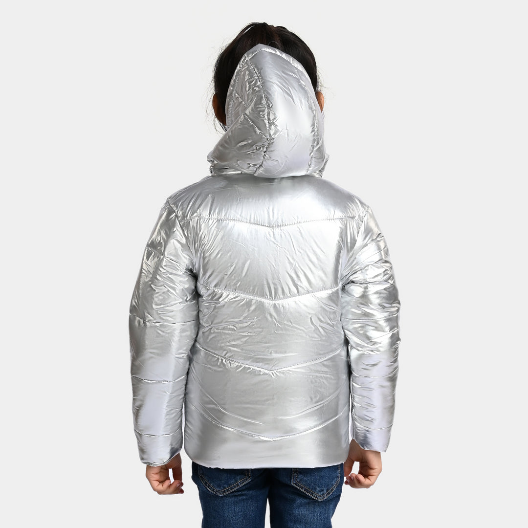 Girls Taffeta Quilted Jacket Silver Vogue-SILVER