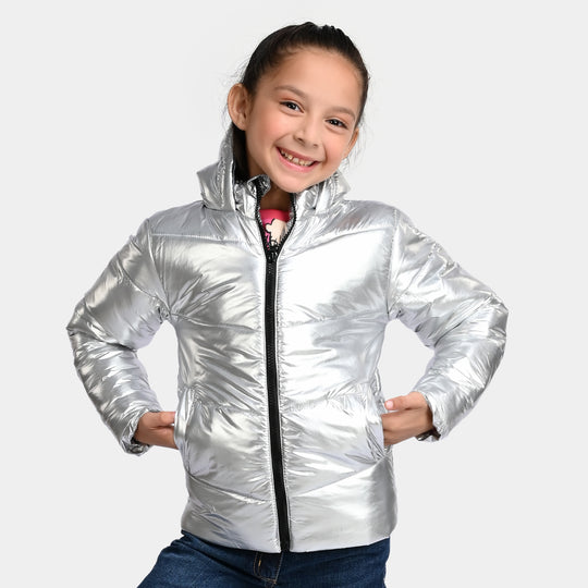 Girls Taffeta Quilted Jacket Silver Vogue-SILVER