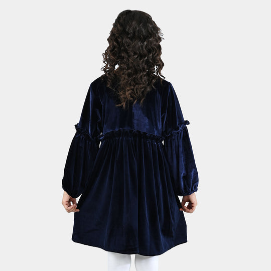 Girls Velvet Casual Frock Ocean-Navy Blue
